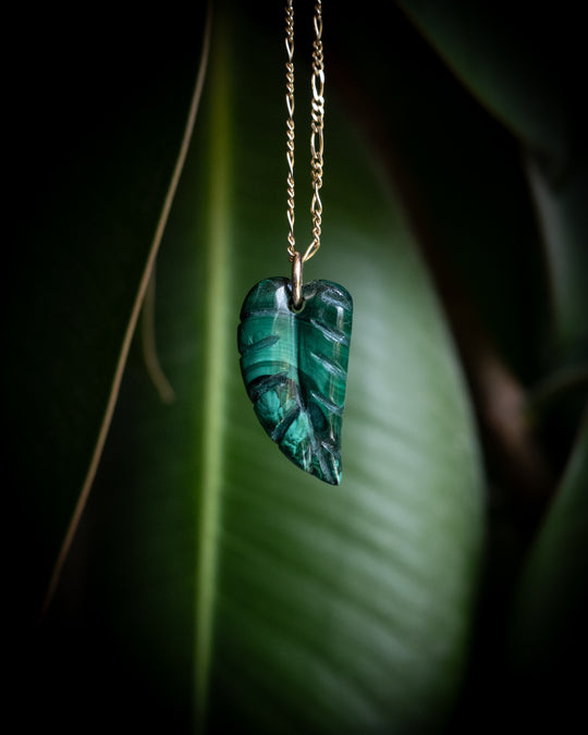 Malachite Hand Carved Leaf Necklace - The Healing Pear