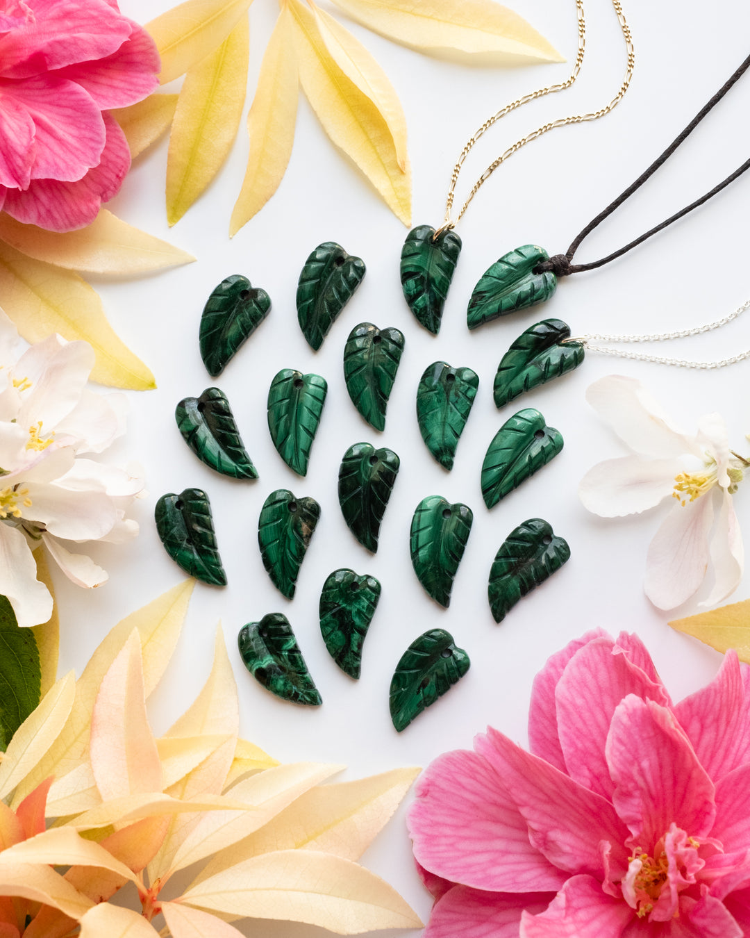Malachite Hand Carved Leaf Necklace - The Healing Pear