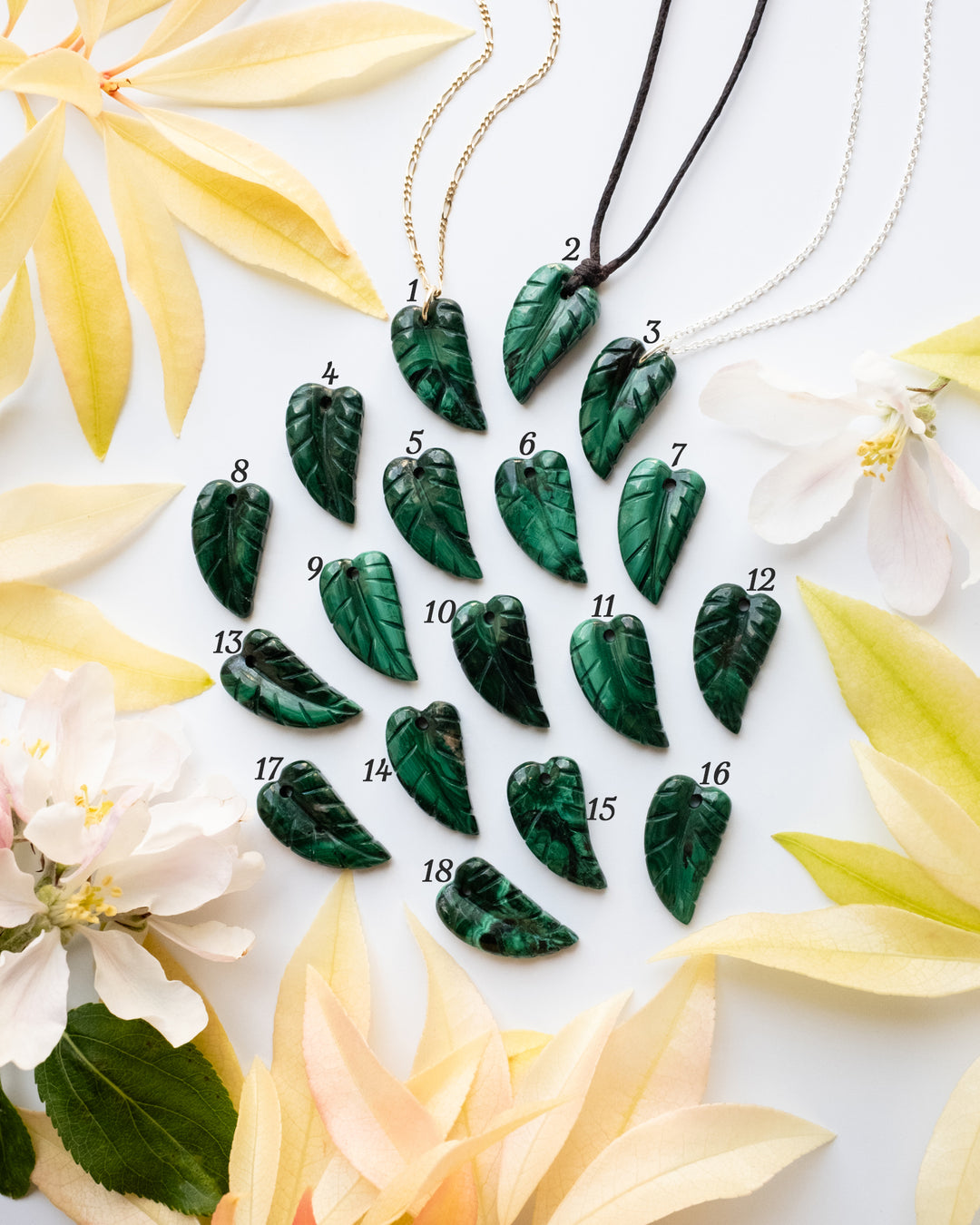 Malachite Hand Carved Leaf Necklace - The Healing Pear