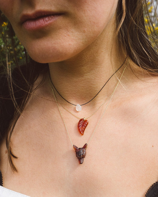 Prehnite Hand Carved Leaf Necklace - The Healing Pear