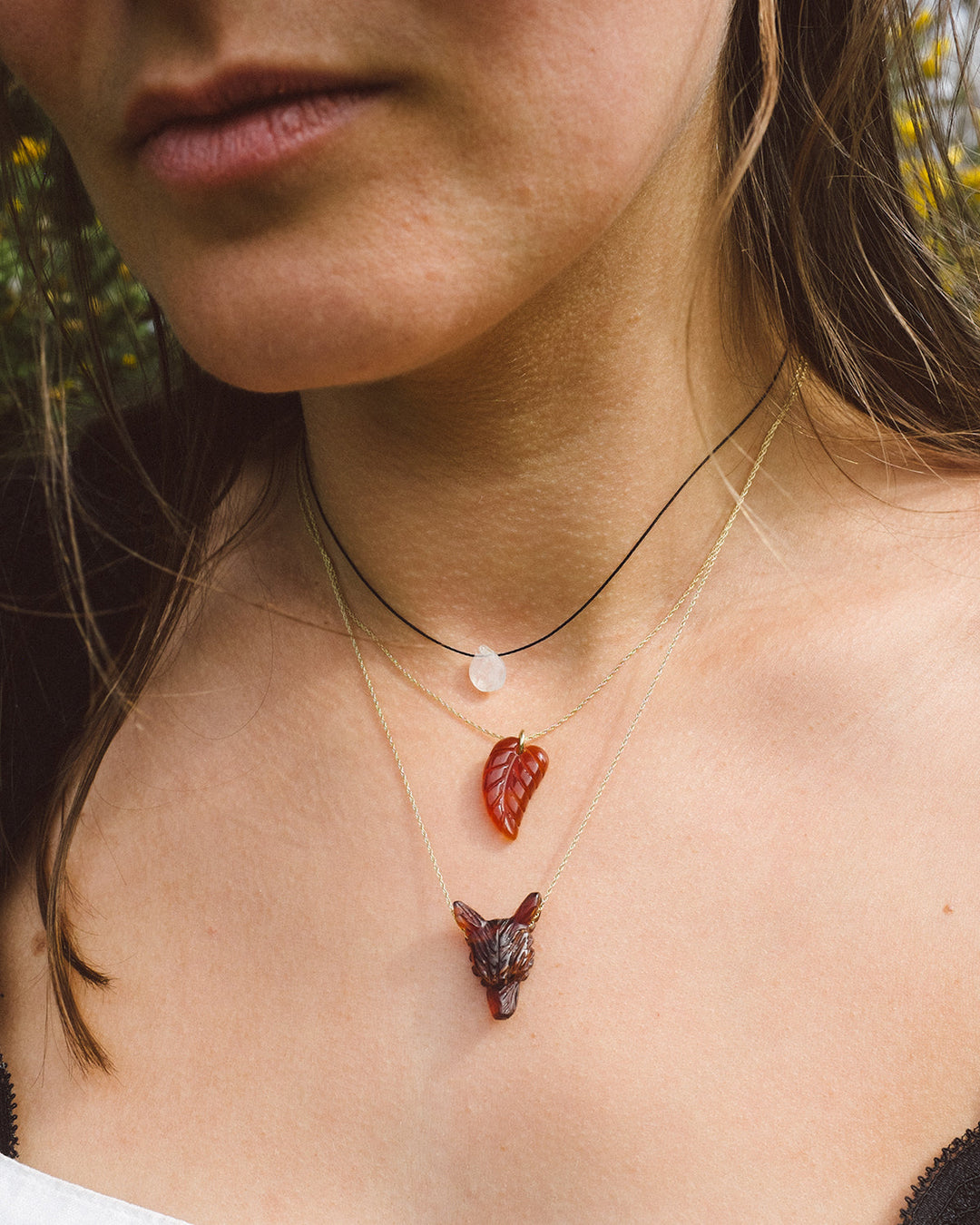 Labradorite Mini Moon Vegan Silk Necklace - The Healing Pear
