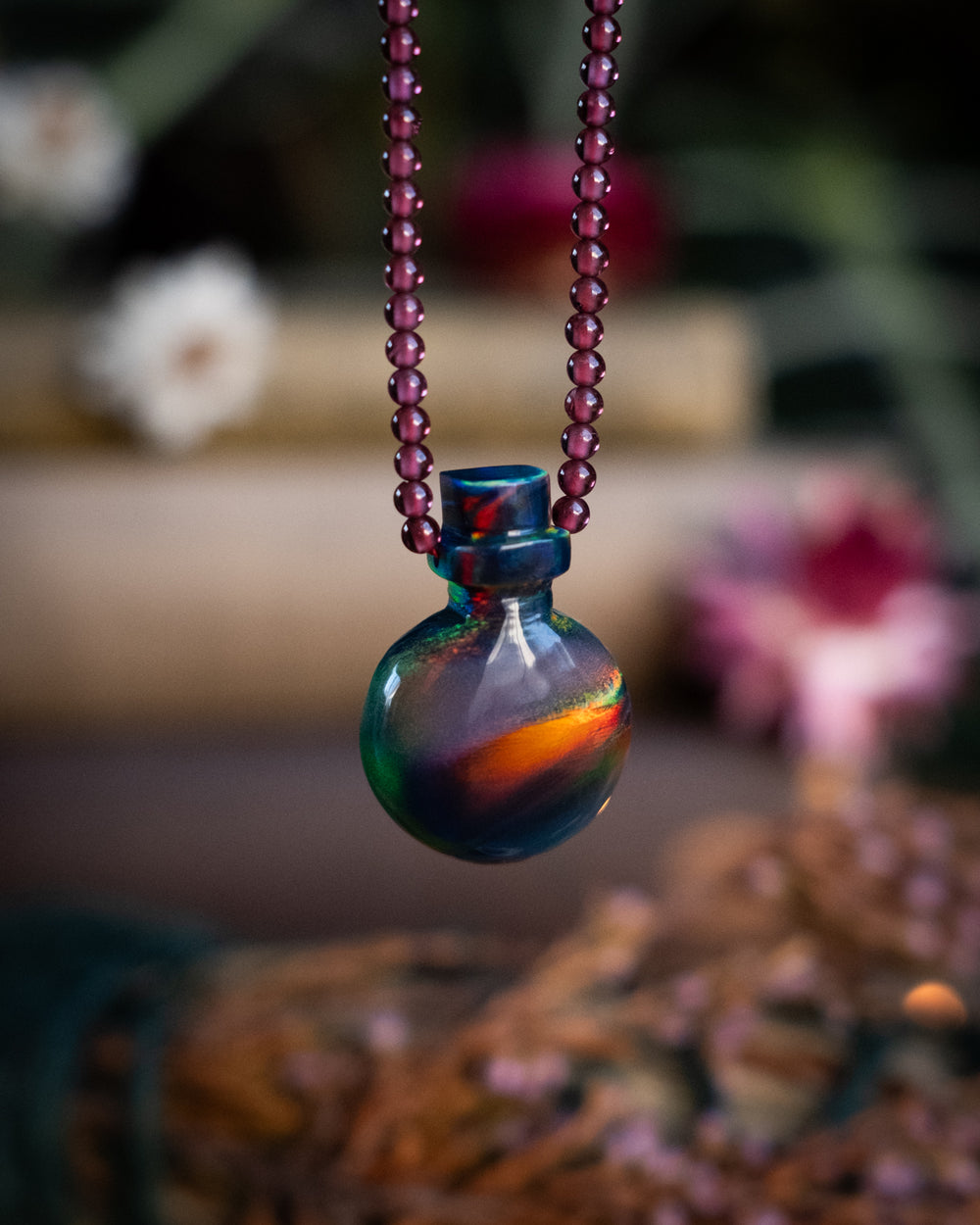 Potion for Passion: Midnight Aura Opal & Garnet Beaded Necklace - The Healing Pear