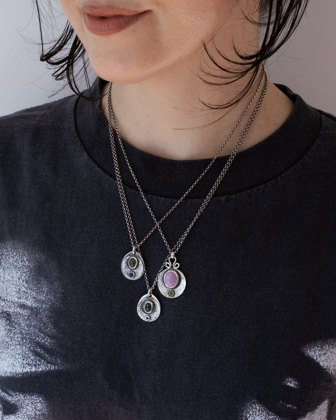 Nephrite Jade &amp; Ruby Moon Talisman Sterling Silver Necklace - The Healing Pear
