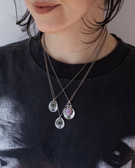 Nephrite Jade &amp; Ruby Moon Talisman Sterling Silver Necklace - The Healing Pear