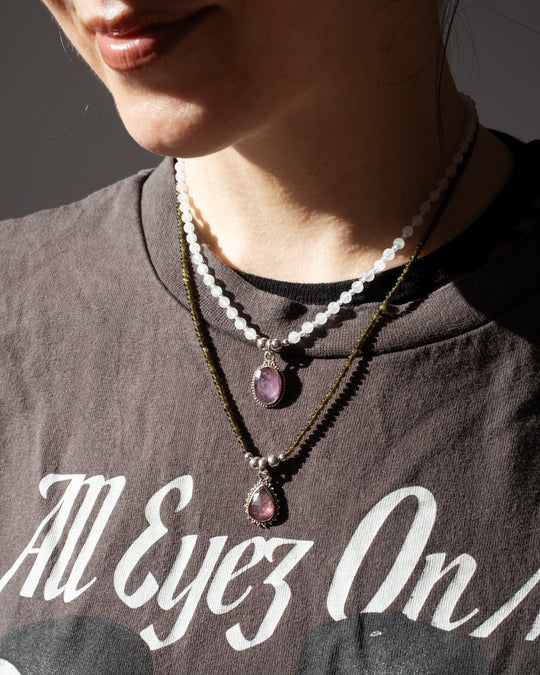 Pink Tourmaline, Natural Citrine &amp; Smoky Quartz Beaded Sterling Silver Necklace - The Healing Pear