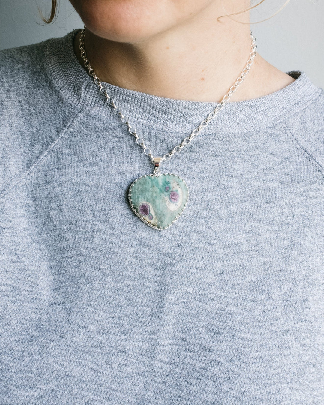 Ruby Fuchsite Heart Sterling Silver Gallery Necklace - The Healing Pear