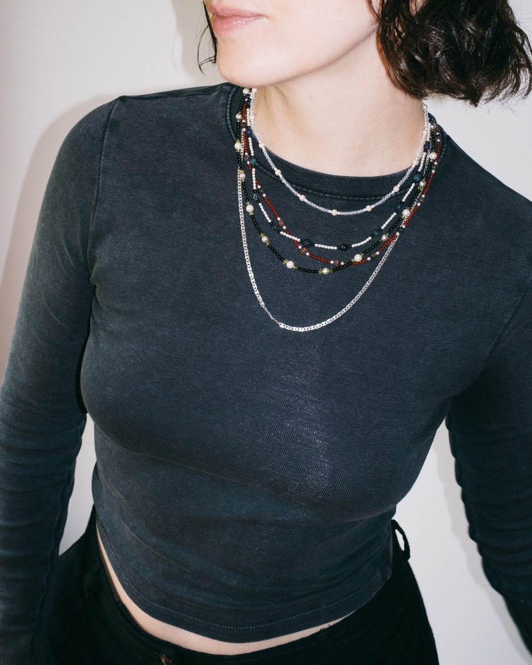 Black Opal, Lemon Jade & Pearl Sterling Silver Beaded Satellite Necklace - The Healing Pear