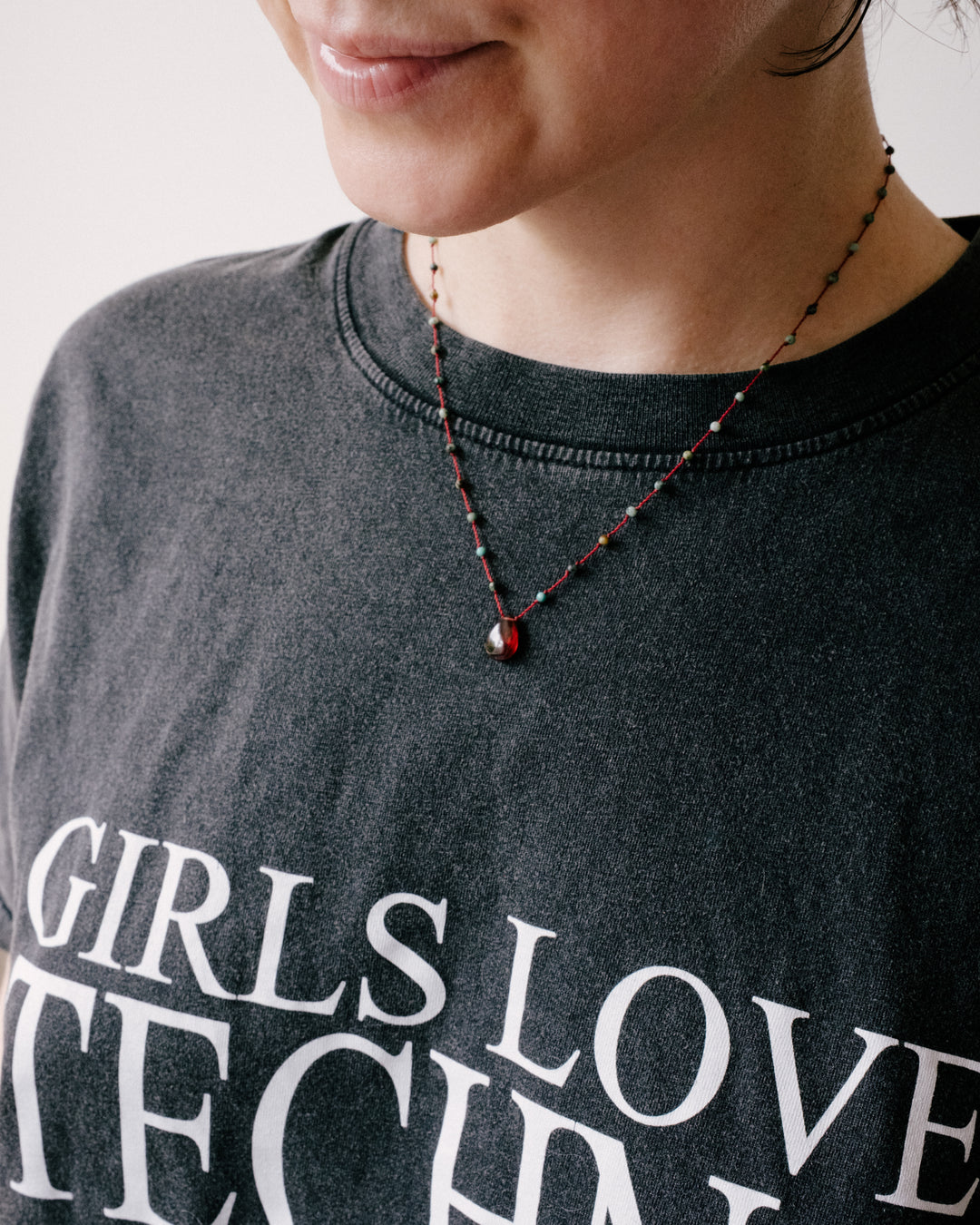Amazonite / Garnet Gemstone Beaded Necklace