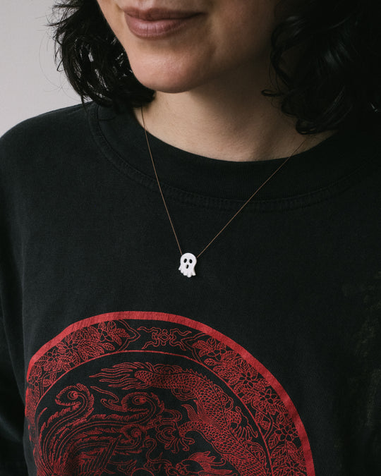 White Moonstone Hand Carved Ghost Necklace