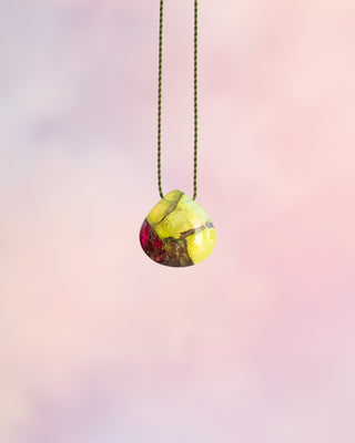 Lime Green & Red Mojave Copper Turquoise Vegan Silk Necklace