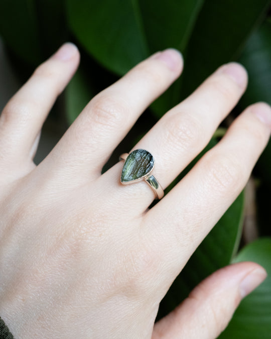 Moldavite Ring in Sterling Silver - Size M UK / 6 US