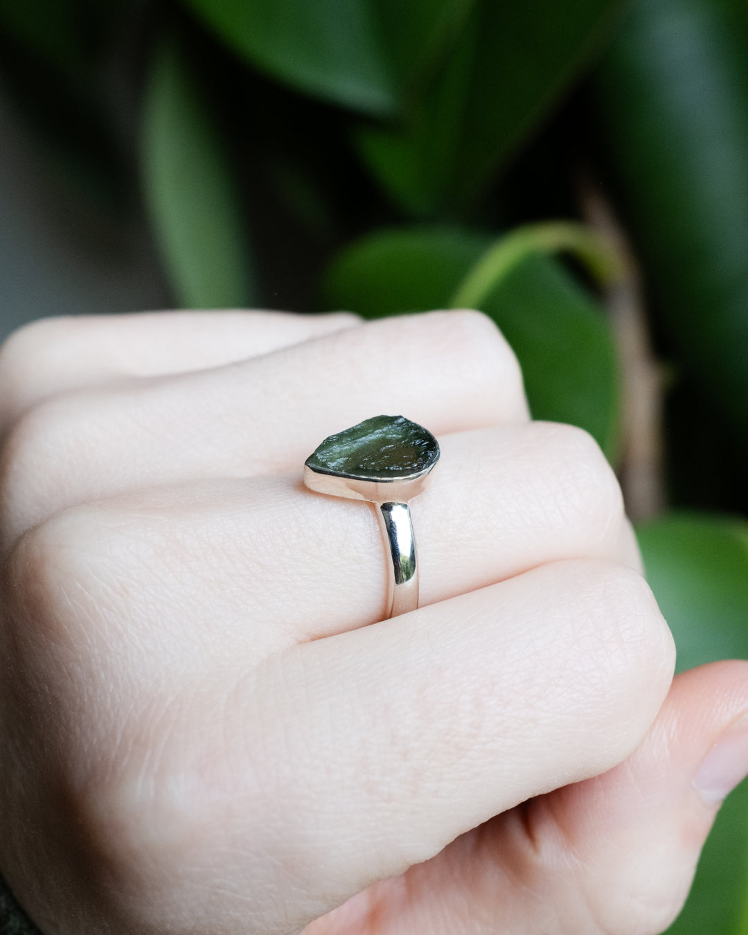 Moldavite Ring in Sterling Silver - Size M UK / 6 US
