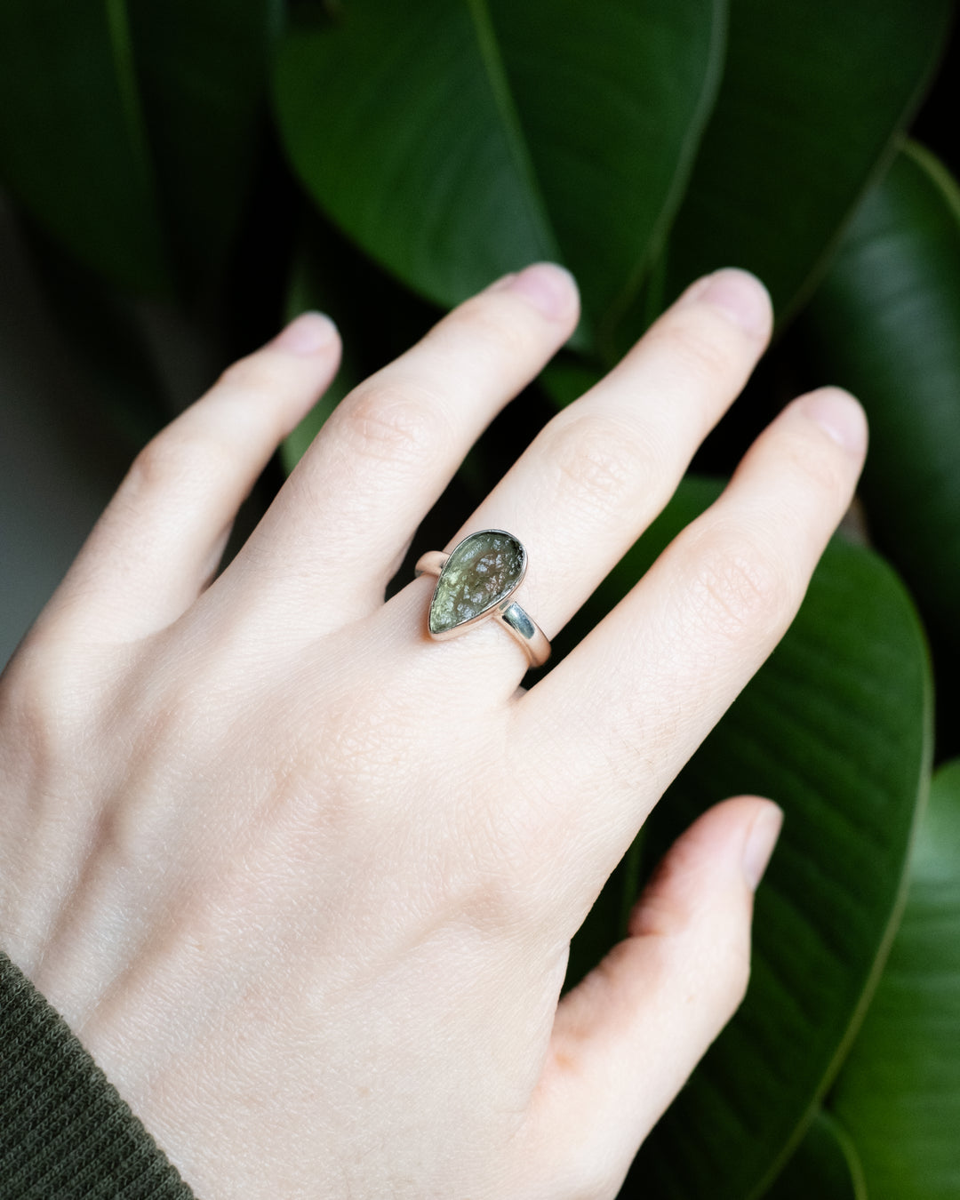 Moldavite Ring in Sterling Silver - Size M UK / 6 US