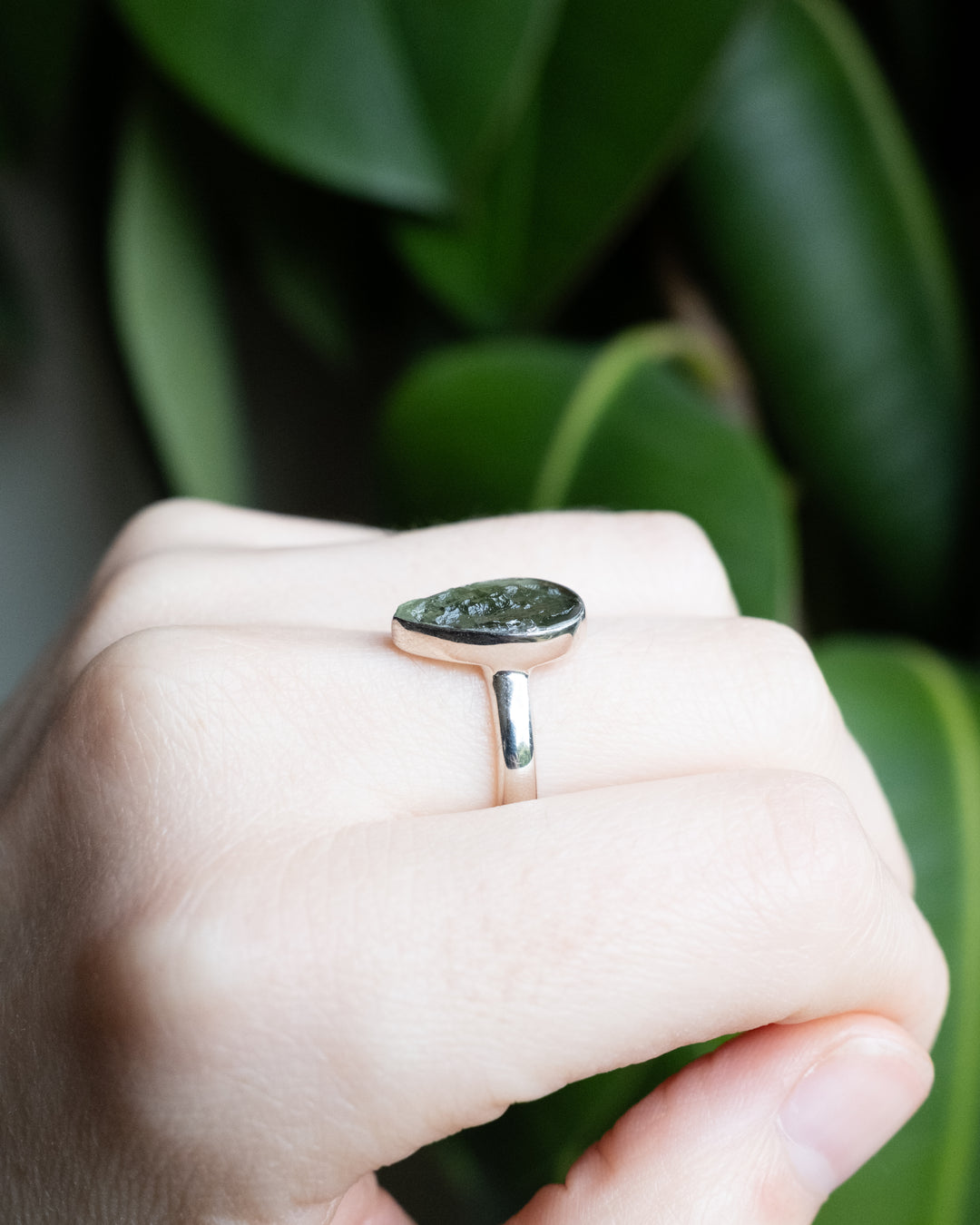 Moldavite Ring in Sterling Silver - Size M UK / 6 US