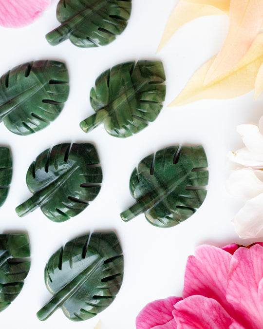 African Jade Hand Carved Monstera Leaf / Cheese Plant Necklace - The Healing Pear