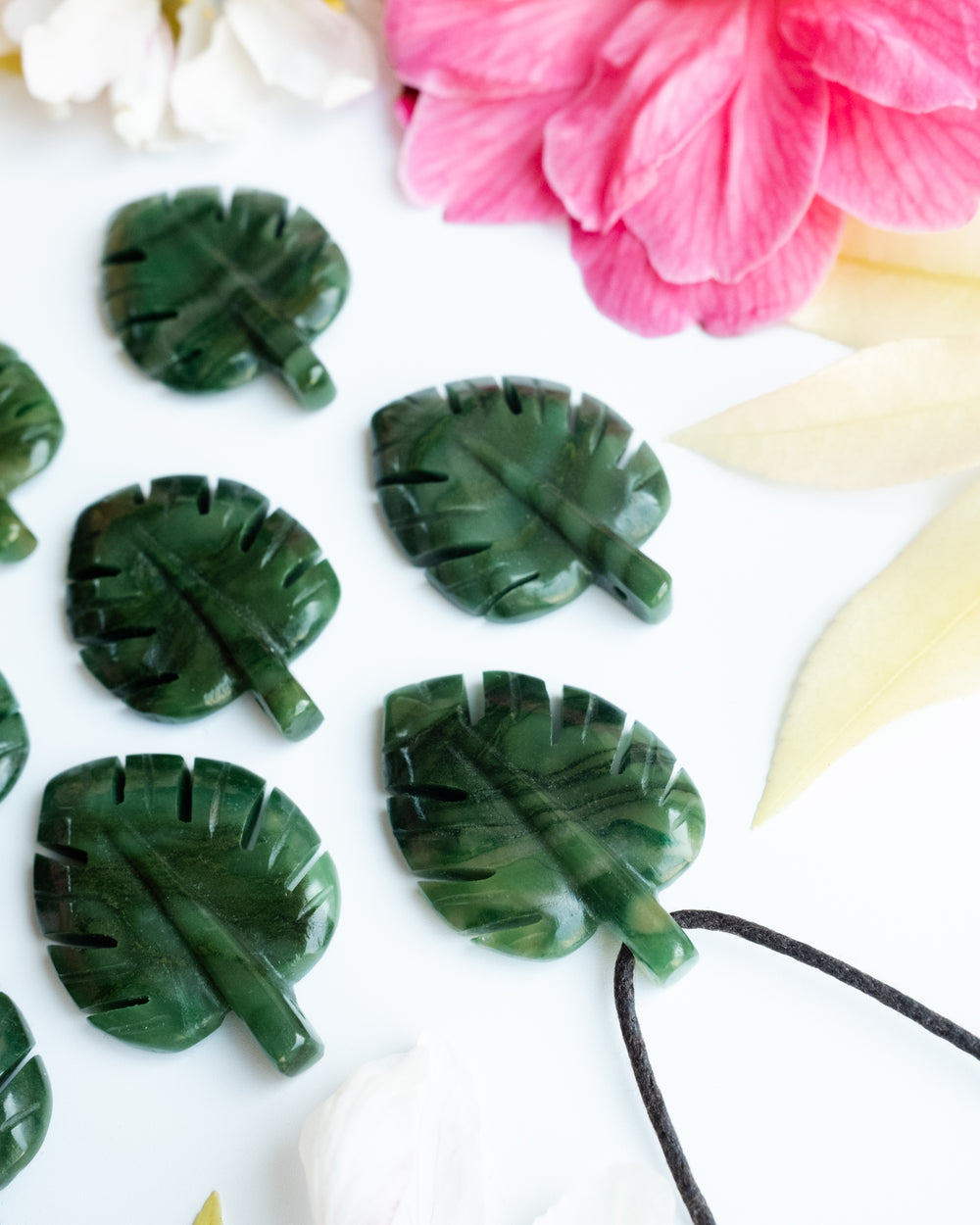 African Jade Hand Carved Monstera Leaf / Cheese Plant Necklace - The Healing Pear