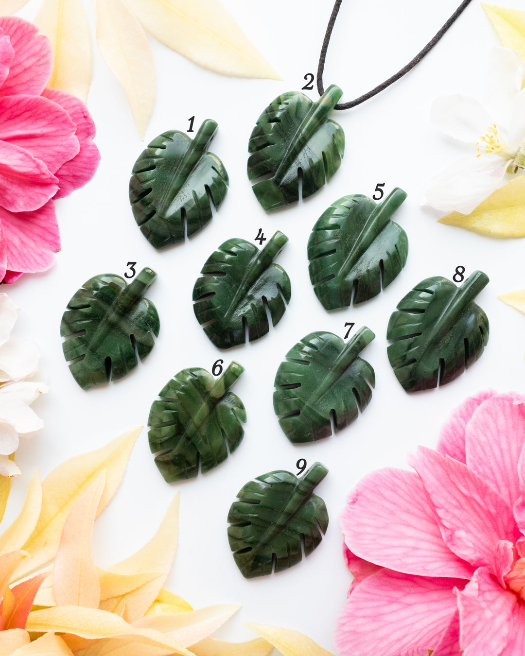 African Jade Hand Carved Monstera Leaf / Cheese Plant Necklace - The Healing Pear