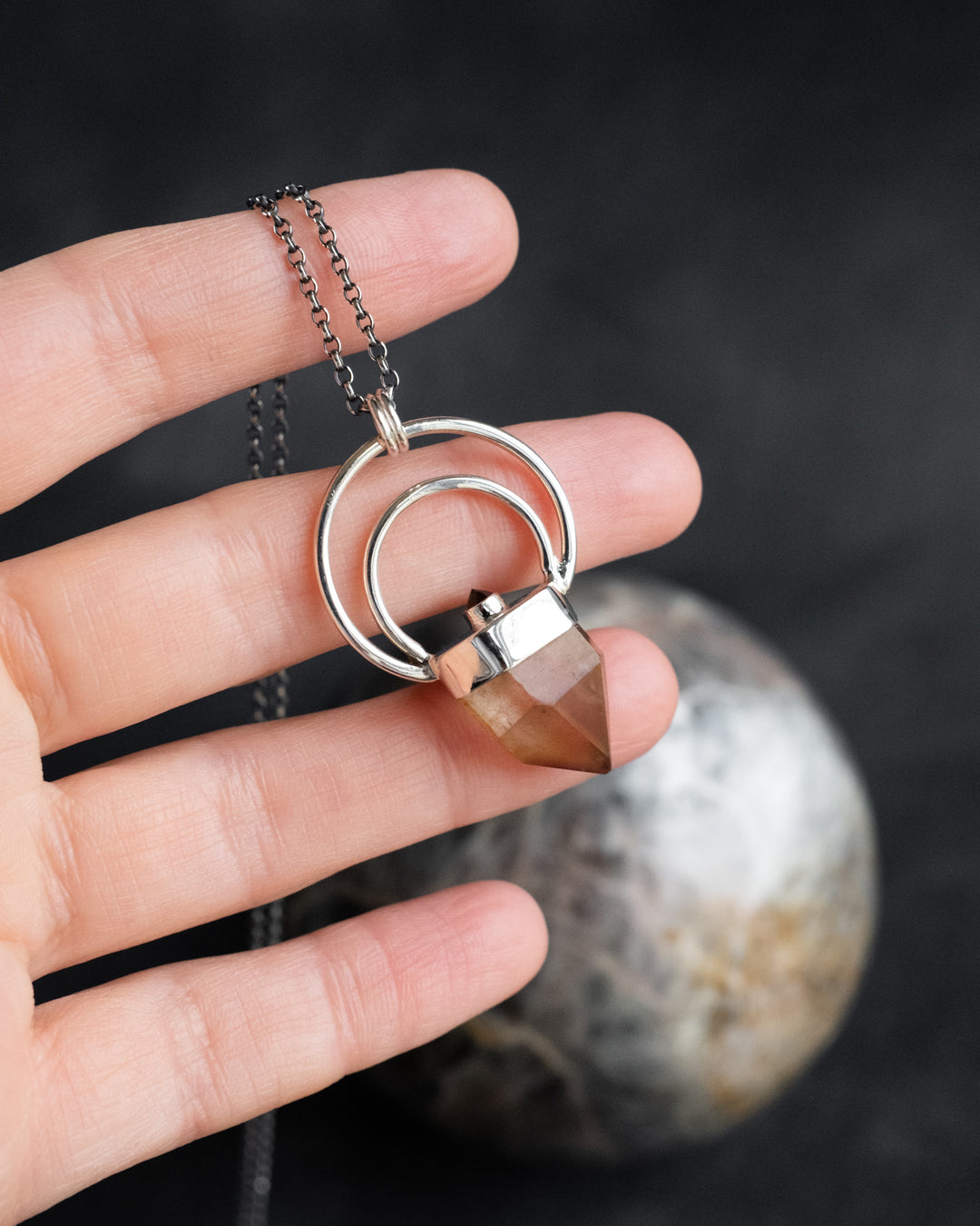 Golden Amethyst & Garnet Moon Bail Sterling Silver Necklace - The Healing Pear