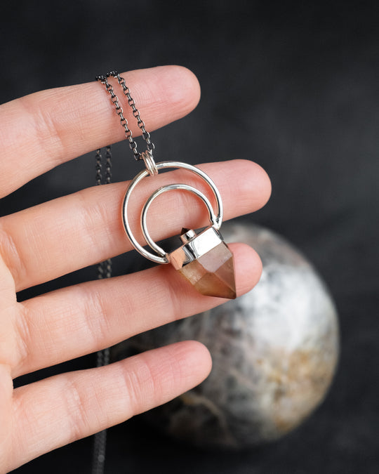 Golden Amethyst & Garnet Moon Bail Sterling Silver Necklace - The Healing Pear