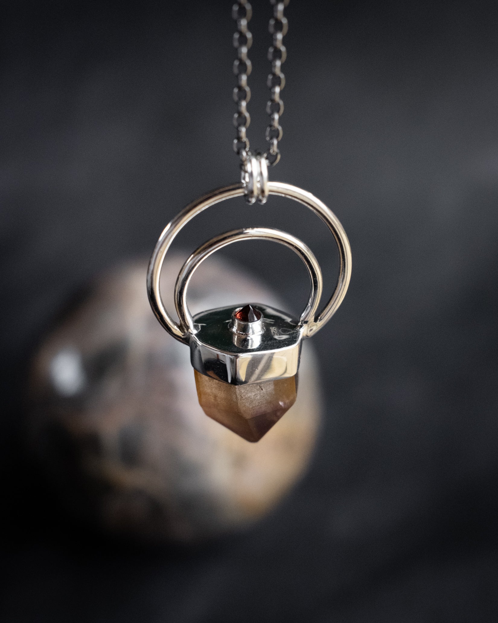 Golden Amethyst & Garnet Moon Bail Sterling Silver Necklace - The Healing Pear