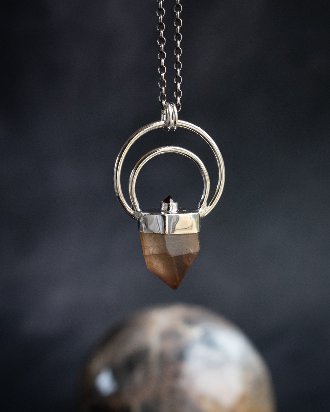 Golden Amethyst & Garnet Moon Bail Sterling Silver Necklace - The Healing Pear