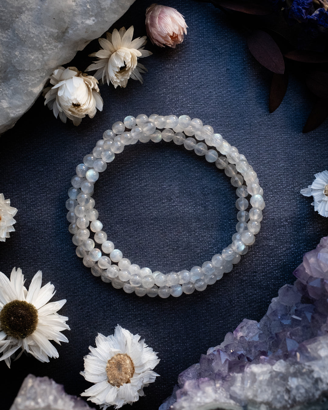 Moon Labradorite Round Bead Bracelet 4mm