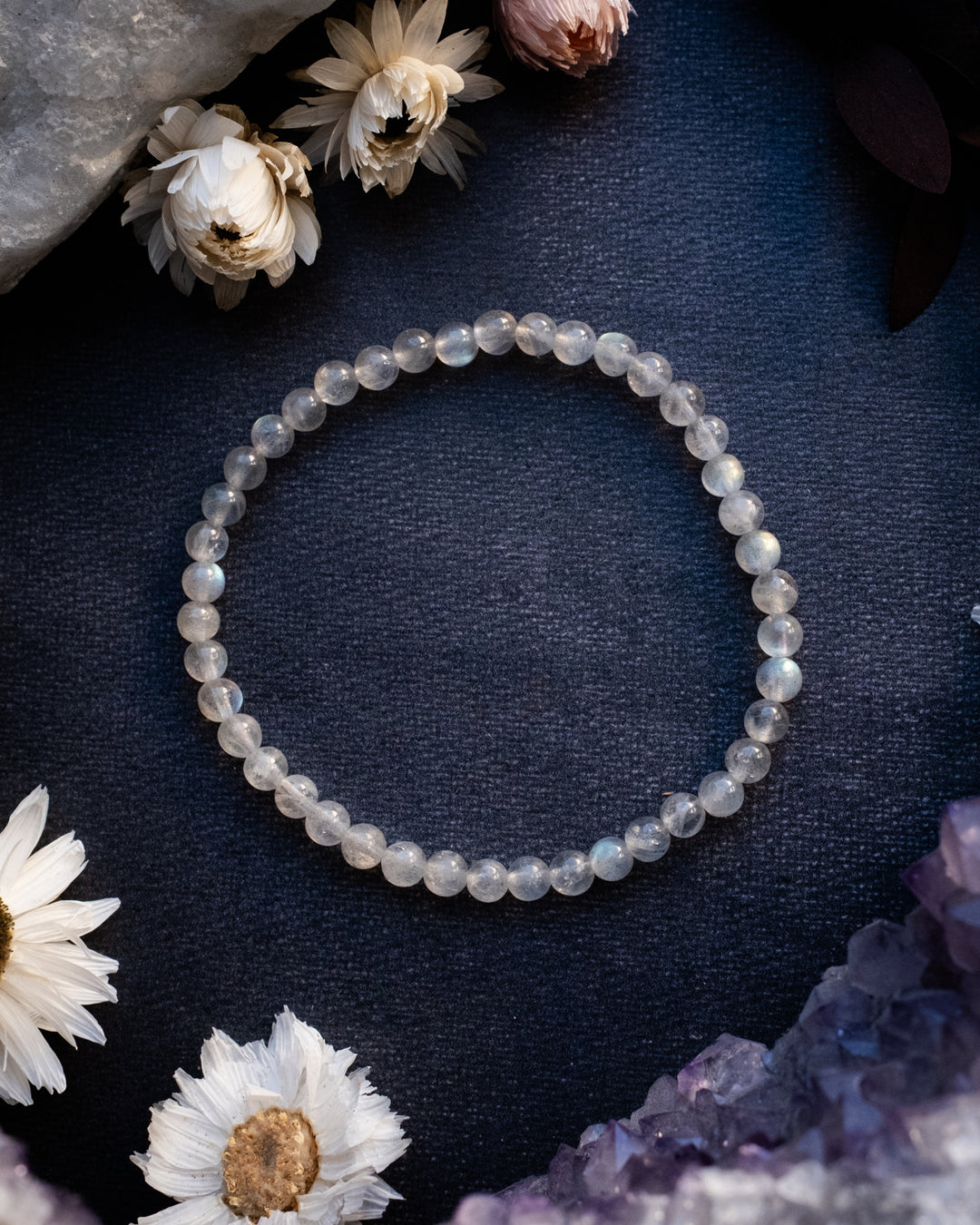 Moon Labradorite Round Bead Bracelet 4mm