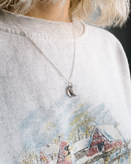 Rainbow Fluorite Crescent Moon Recycled Sterling Silver Necklace - The Healing Pear