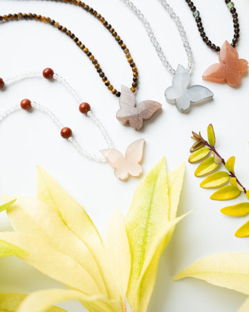 Moonstone Hand Carved Butterfly Beaded Necklace