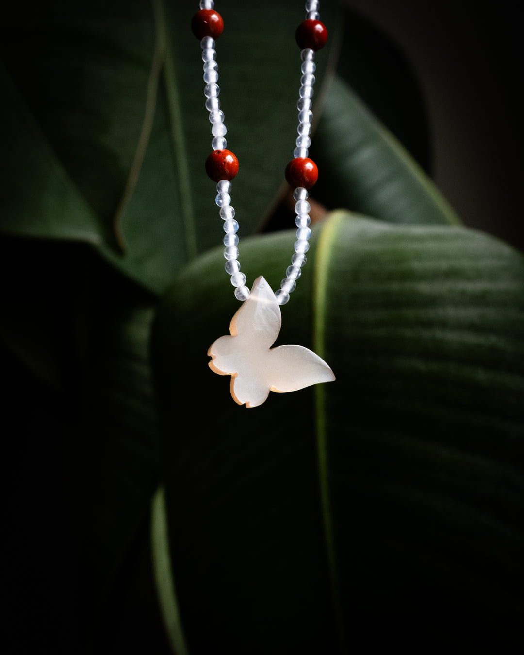 Moonstone Hand Carved Butterfly Beaded Necklace - The Healing Pear