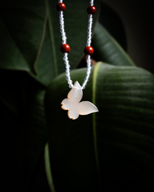 Moonstone Hand Carved Butterfly Beaded Necklace - The Healing Pear