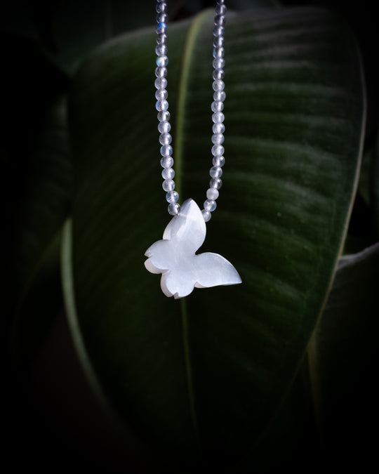 Moonstone Hand Carved Butterfly Beaded Necklace - The Healing Pear