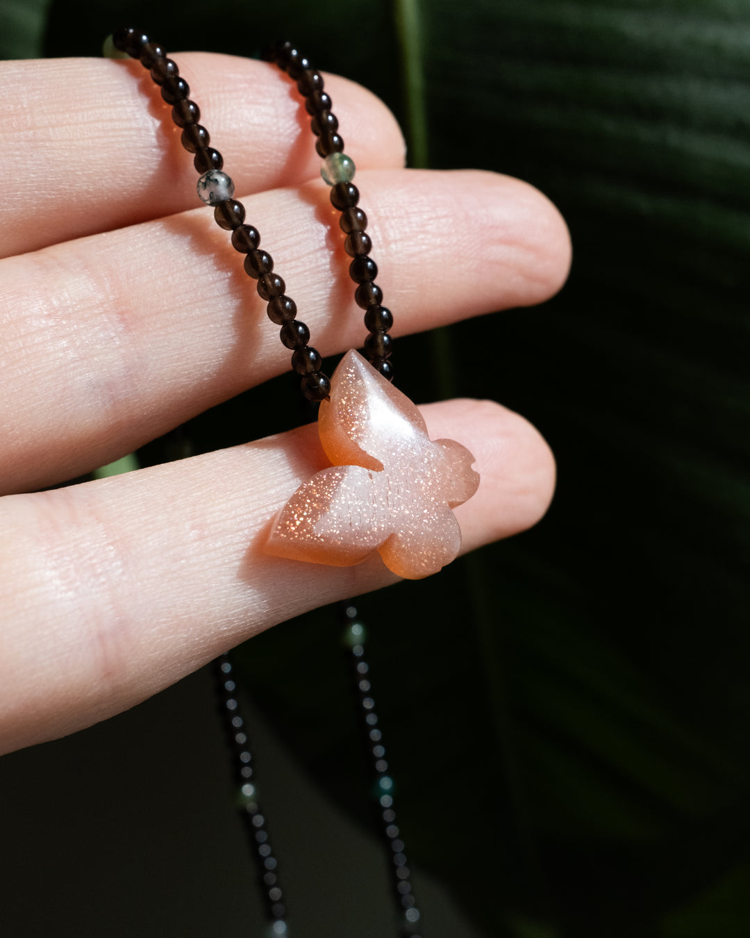Moonstone Hand Carved Butterfly Beaded Necklace - The Healing Pear