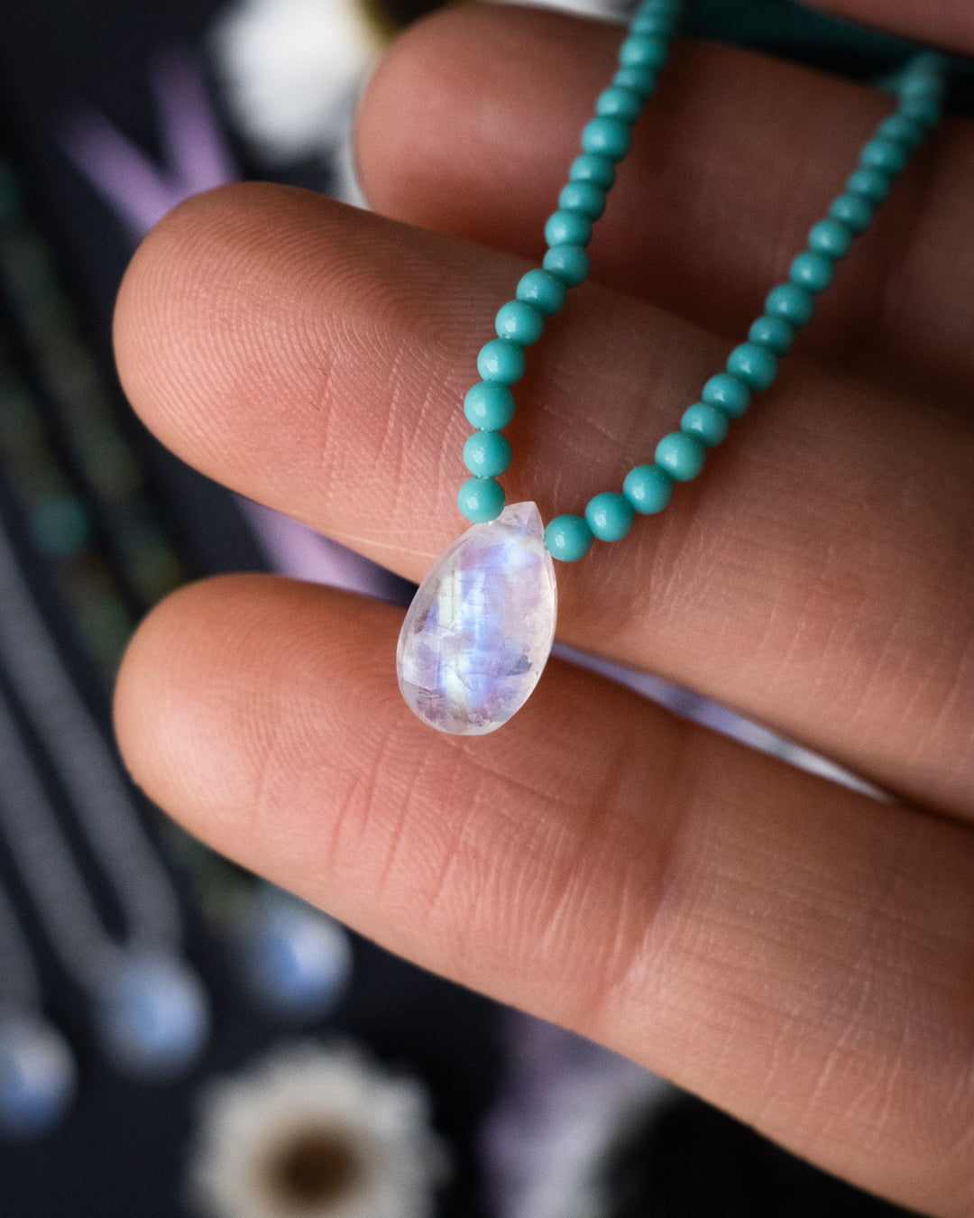 Rainbow Moonstone Beaded Necklace - The Healing Pear