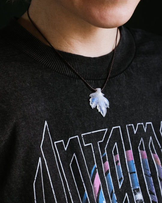 Rainbow Moonstone Hand Carved Leaf Necklace - The Healing Pear