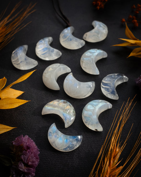 Rainbow Moonstone Hand Carved Lotus Moon Necklace