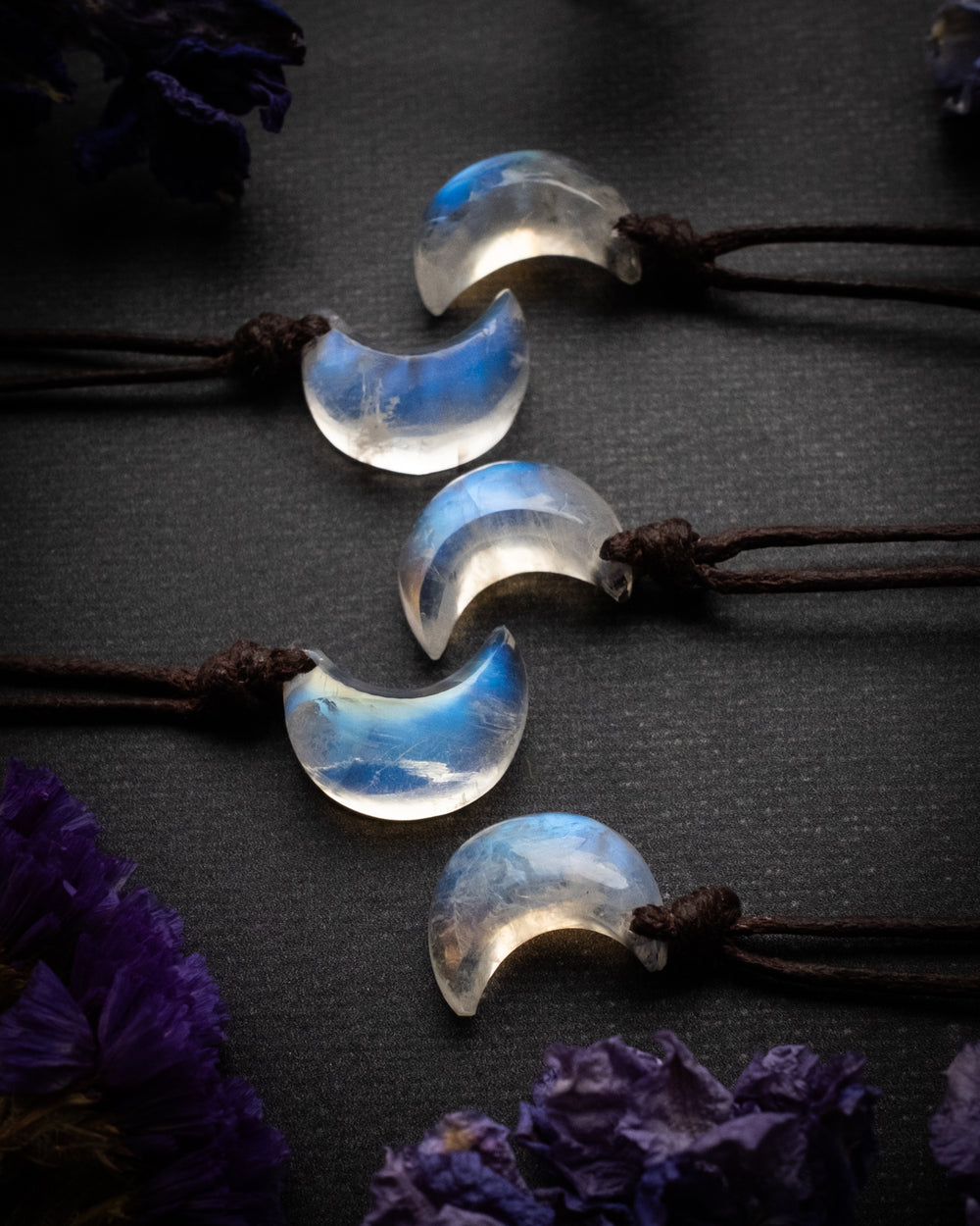 Rainbow Moonstone Hand Carved Mini Moon Necklace - The Healing Pear