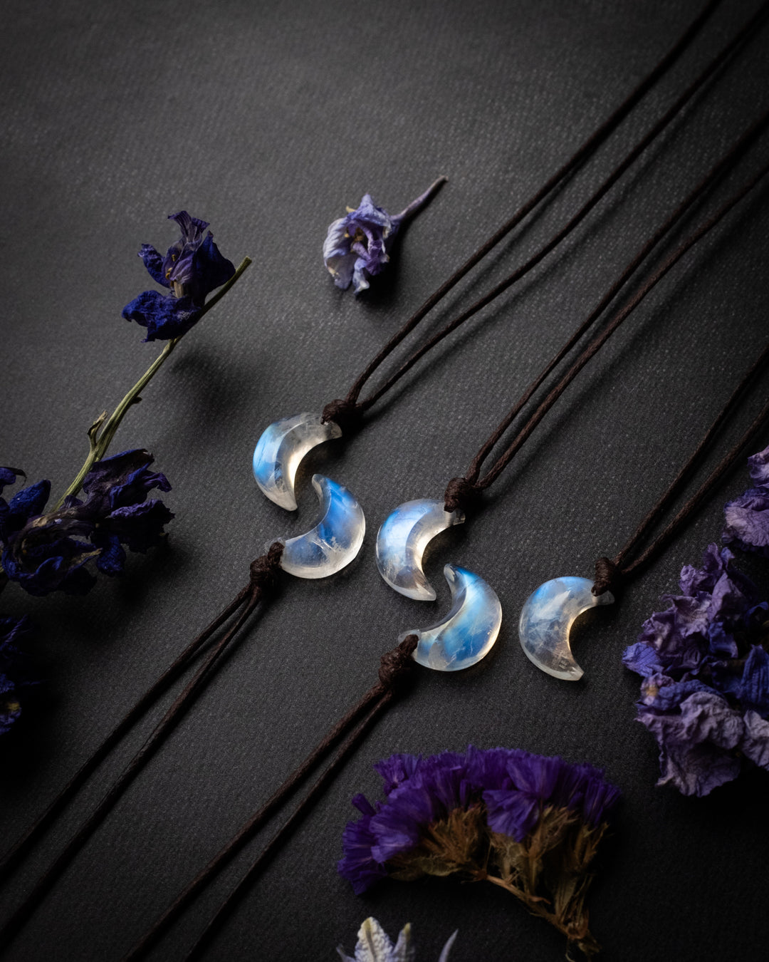 Rainbow Moonstone Hand Carved Mini Moon Necklace - The Healing Pear