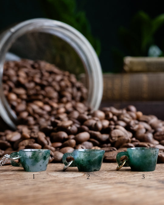 Moss Agate Hand Carved Mug Necklace