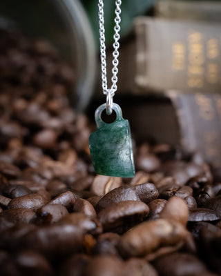 Moss Agate Hand Carved Mug Necklace