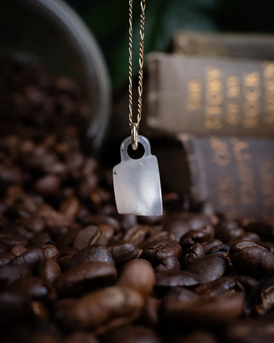 Moss Agate Hand Carved Mug Necklace