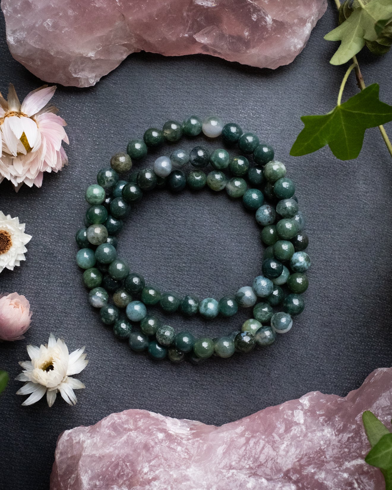 Moss Agate Round Bead Bracelet 6mm - The Healing Pear
