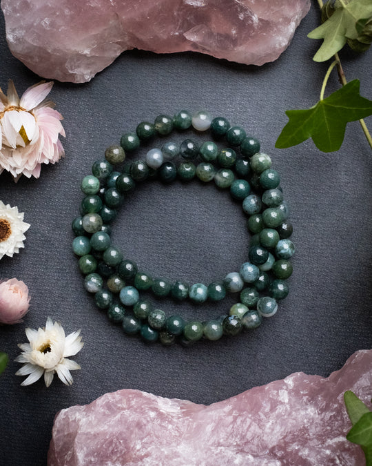 Moss Agate Round Bead Bracelet 6mm - The Healing Pear
