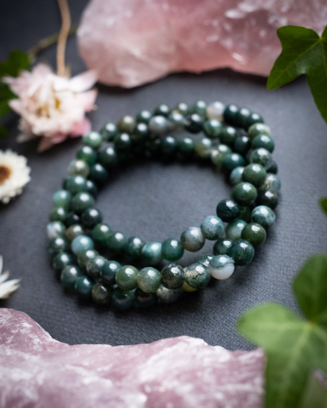 Moss Agate Round Bead Bracelet 6mm - The Healing Pear
