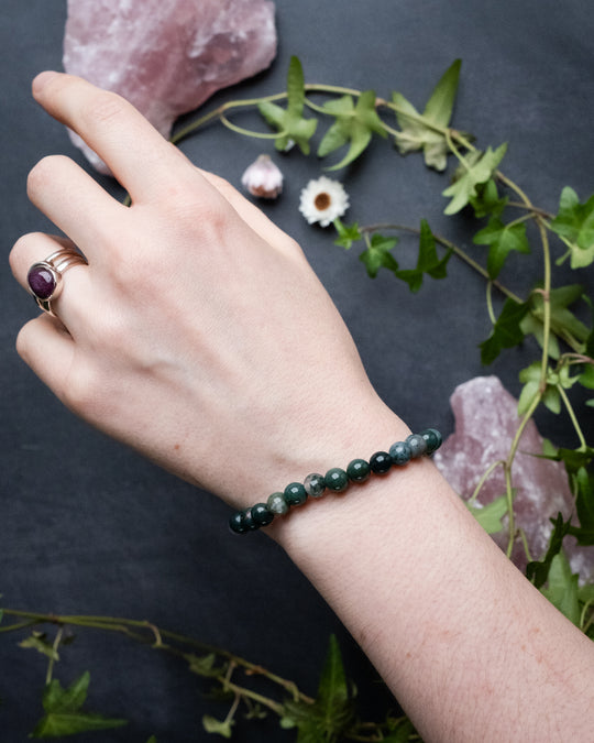 Moss Agate Round Bead Bracelet 6mm - The Healing Pear