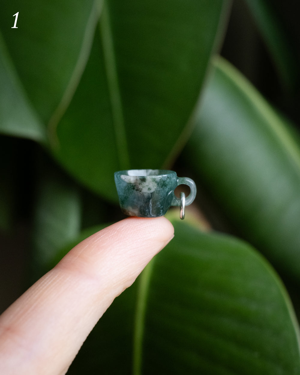 Moss Agate Hand Carved Mug Necklace