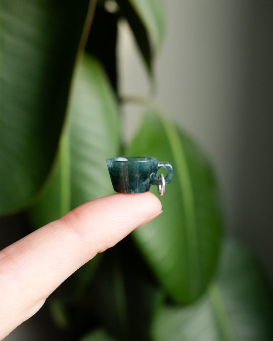 Moss Agate Hand Carved Mug Necklace