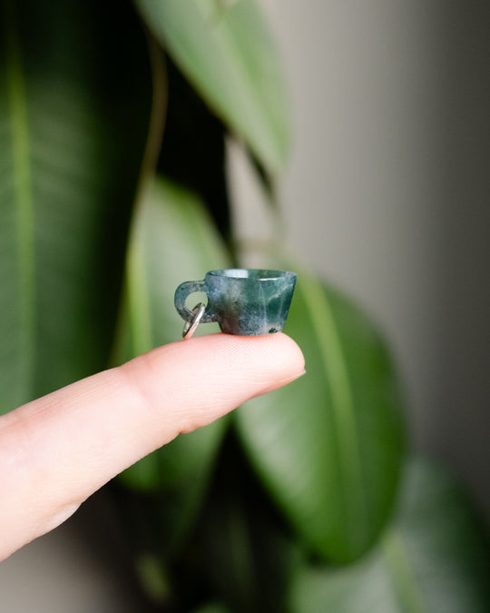 Moss Agate Hand Carved Mug Necklace