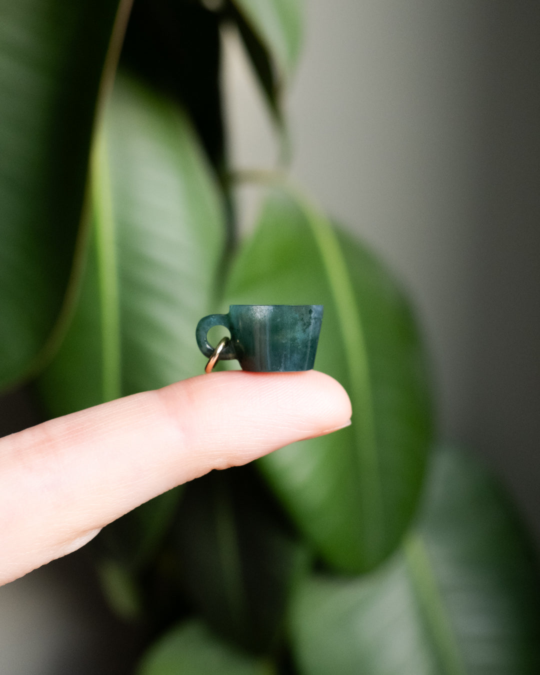 Moss Agate Hand Carved Mug Necklace