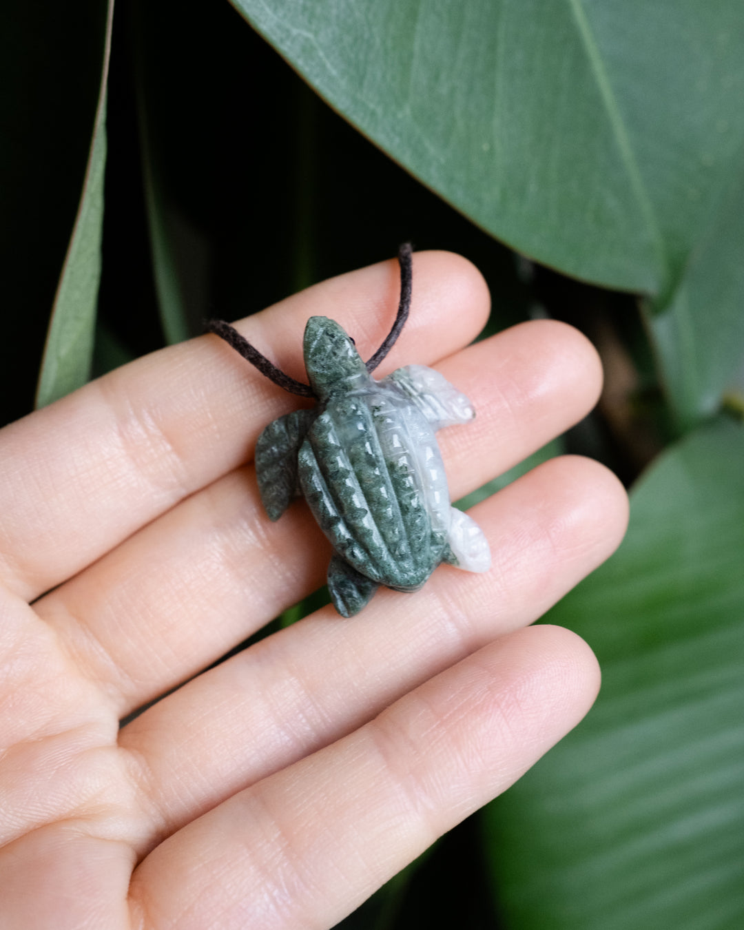 Small Moss Agate Hand Carved Leatherback Sea Turtle Necklace - The Healing Pear